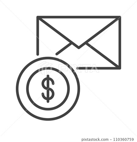 Envelope and round Dollar sign vector Corruption concept outline icon Envelope and round Dollar sign vector Corruption concept outline icon 110360759