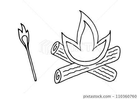 Hand Drawn Campfire and Match. Vector Doodle Illustration. Bonfire simple drawing. Camping and Hiking icon Hand Drawn Campfire and Match. Vector Doodle Illustration. Bonfire simple drawing. Camping and Hiking icon 110360760