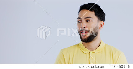 Solution, ideas and thinking with man, decision and questions on white studio background. Person, guy or model with doubt, banner or choice with problem solving, opportunity or emoji with information Solution, ideas and thinking with man, decision and questions on white studio background. Person, guy or model with doubt, banner or choice with problem solving, opportunity or emoji with information 110360966