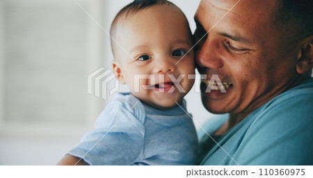 Happy, love and father hug baby with a smile, support or security in their home together. Family, newborn and face of playful infant with dad in a house for embrace, moment or playing games with care Happy, love and father hug baby with a smile, support or security in their home together. Family, newborn and face of playful infant with dad in a house for embrace, moment or playing games with care 110360975