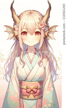 [Year of the Dragon] Illustration of a girl wearing a kimono 110361265