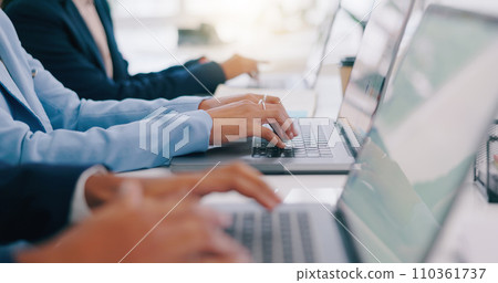 Hands, laptop and business people in office consulting for contact us, crm or faq communication closeup. Keyboard, typing and consultant team online for email market, research or planning or service Hands, laptop and business people in office consulting for contact us, crm or faq communication closeup. Keyboard, typing and consultant team online for email market, research or planning or service 110361737
