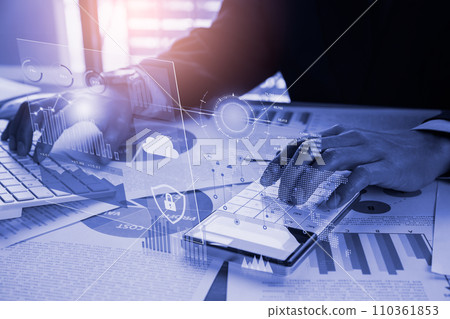 Stock market or forex trading graph and candlestick chart suitable for financial investment concept. Economy trends background for business idea and all art work design. Abstract finance background.. 110361853