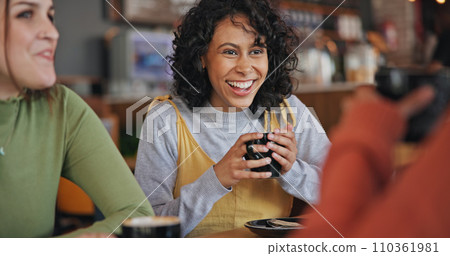 Happy, talking and friends with coffee at a restaurant for communication, conversation or bonding. Smile, together and women or young people at a cafe for tea, drink or speaking on the weekend Happy, talking and friends with coffee at a restaurant for communication, conversation or bonding. Smile, together and women or young people at a cafe for tea, drink or speaking on the weekend 110361981