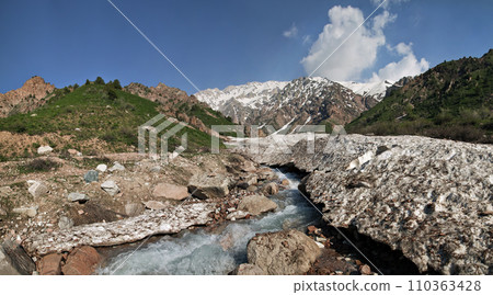 Small mountain creek in the spring 110363428