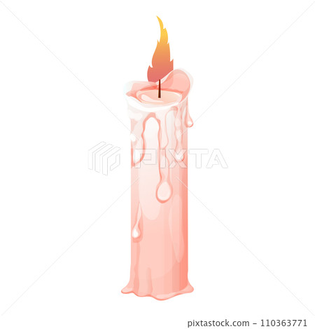 Wax candle with fire, flame in cartoon style isolated on white background. Wax candle with fire, flame in cartoon style isolated on white background. 110363771