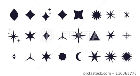 Set star sparkle silhouette y2k burst, geometry abstract shape isolated on white background. Collection futuristic hipster design elements 110363775