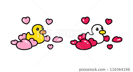 duck vector heart valentine icon logo cartoon character yellow rubber duck bird chicken symbol doodle isolated illustration design 110364198
