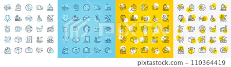 Vector icons set of Place, Passenger and Office box line icons pack for web with Pin, Parcel, Parking time outline icon. Buy car, Search flight, Truck delivery pictogram. Disability. Vector Vector icons set of Place, Passenger and Office box line icons pack for web with Pin, Parcel, Parking time outline icon. Buy car, Search flight, Truck delivery pictogram. Disability. Vector 110364419