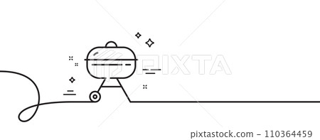 Grill line icon. Continuous one line with curl. Barbecue cooker for cooking food sign. Meat brazier symbol. Grill single outline ribbon. Loop curve pattern. Vector 110364459