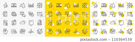 Outline Bureaucracy, Fingerprint and Cloudy weather line icons pack for web with Event click, New message, Attached info line icon. Website education, Puzzle, Waterproof pictogram icon. Vector 110364539