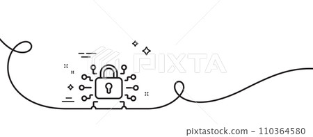 Security lock line icon. Continuous one line with curl. Cyber defence sign. Private protection symbol. Security lock single outline ribbon. Loop curve pattern. Vector Security lock line icon. Continuous one line with curl. Cyber defence sign. Private protection symbol. Security lock single outline ribbon. Loop curve pattern. Vector 110364580