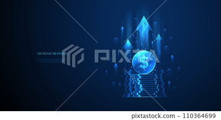 Increase Revenue Concept. Light Blue Dollar Coin and Growth Arrows Up. Increase Revenue Concept. Light Blue Dollar Coin and Growth Arrows Up. 110364699