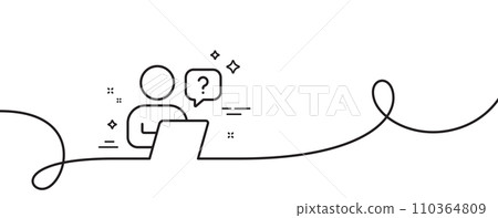 Online question line icon. Continuous one line with curl. Ask help sign. Outsource support symbol. Online question single outline ribbon. Loop curve pattern. Vector 110364809