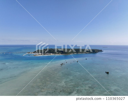Aerial photography of Okinawa Prefecture's popular tourist spot Mid-Sea Road using a drone 110365027