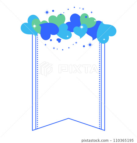 Many blue hearts at the top, frame illustration of a white ribbon with a blue edge 110365195