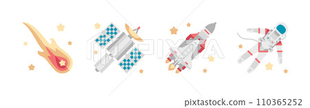 Outer Space and Universe as Aerospace Flat Icon Vector Set 110365252