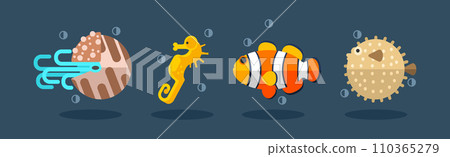 Flat Sea Life and Marine Animal Vector Set Flat Sea Life and Marine Animal Vector Set 110365279