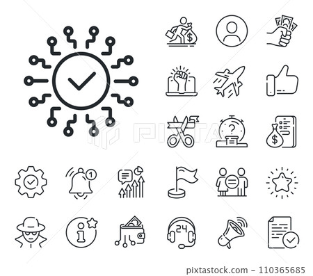 Cyber defence sign. Salaryman, gender equality and alert bell outline icons. Security network line icon. Artificial intelligence symbol. Security network line sign. Vector Cyber defence sign. Salaryman, gender equality and alert bell outline icons. Security network line icon. Artificial intelligence symbol. Security network line sign. Vector 110365685