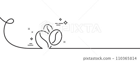 Coffee beans line icon. Continuous one line with curl. Hot cappuccino seed sign. Roasted seeds symbol. Coffee beans single outline ribbon. Loop curve pattern. Vector Coffee beans line icon. Continuous one line with curl. Hot cappuccino seed sign. Roasted seeds symbol. Coffee beans single outline ribbon. Loop curve pattern. Vector 110365814