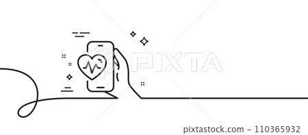Cardio training app line icon. Continuous one line with curl. Fat burning application sign. Gym fit heartbeat symbol. Cardio training single outline ribbon. Loop curve pattern. Vector 110365932