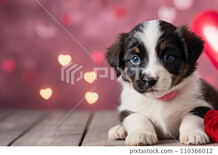 A background for valentines day banner with cute puppies surrounded with colorful balloons and hearts. A background for valentines day banner with cute puppies surrounded with colorful balloons and hearts. 110366012