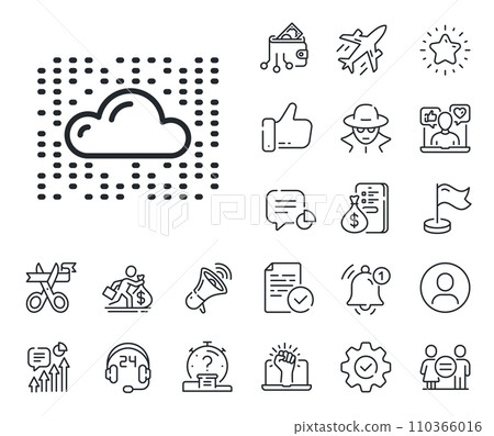 Internet data storage sign. Salaryman, gender equality and alert bell outline icons. Cloud computing system line icon. File hosting technology symbol. Cloud system line sign. Vector Internet data storage sign. Salaryman, gender equality and alert bell outline icons. Cloud computing system line icon. File hosting technology symbol. Cloud system line sign. Vector 110366016