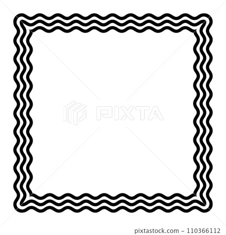 Three bold wavy lines forming a black square shaped frame. Decorative and snake-like border, made by three serpentine lines. Isolated black and white illustration, on white background. Vector. Three bold wavy lines forming a black square shaped frame. Decorative and snake-like border, made by three serpentine lines. Isolated black and white illustration, on white background. Vector. 110366112