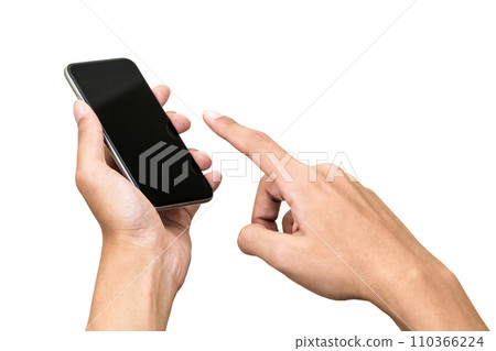 Hand operating a smartphone - Transparent background photo PNG precisely cut out with a clipping path Hand operating a smartphone - Transparent background photo PNG precisely cut out with a clipping path 110366224