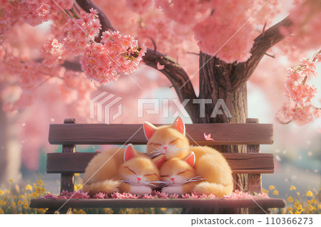 cherry tree and cat cherry tree and cat 110366273