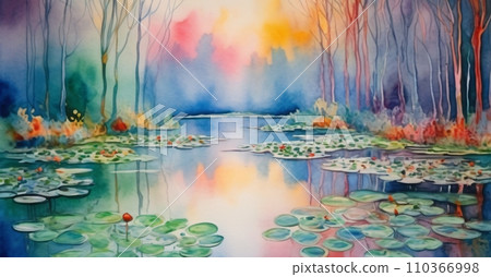 Watercolor drawing Monet style. Abstract colored background. Abstraction in the style of impressionism. Watercolor drawing Monet style. Abstract colored background. Abstraction in the style of impressionism. 110366998