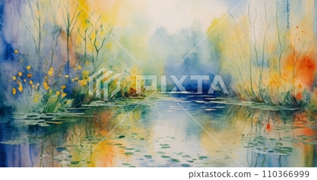 Watercolor drawing Monet style. Abstract colored background. Abstraction in the style of impressionism. 110366999