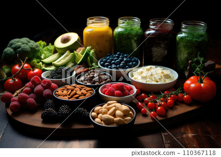 Lots of different vegan food on the table 110367118
