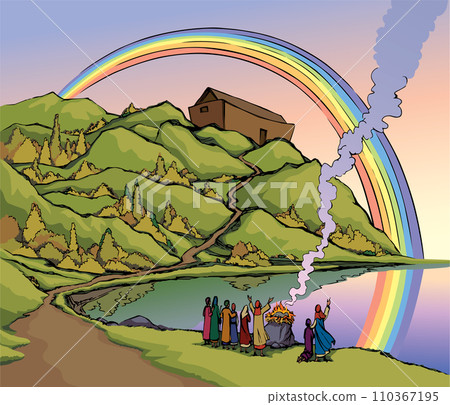 Vector drawing. Noah Offers a Sacrifice to God 110367195