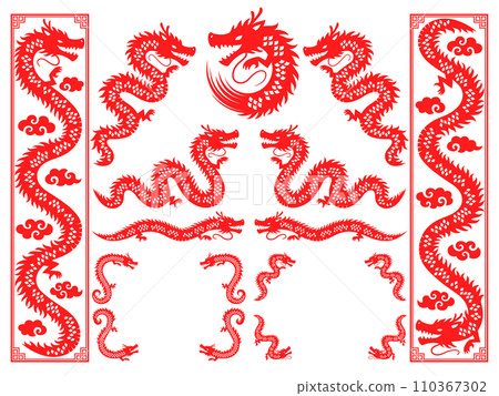 中國風格的龍裝飾品和框架套裝 110367302