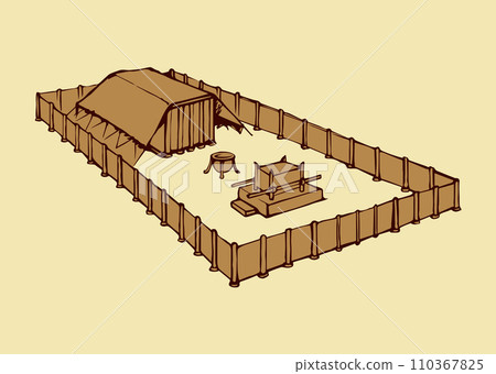 Vector drawing. Tabernacle of Moses in the desert 110367825