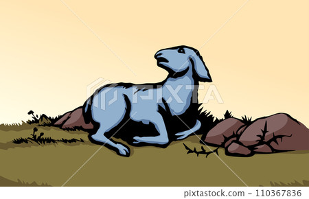 Vector drawing. The sheep got lost in the field Vector drawing. The sheep got lost in the field 110367836