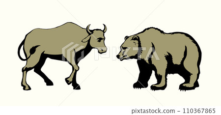 Vector drawing. Big cow and bear Vector drawing. Big cow and bear 110367865