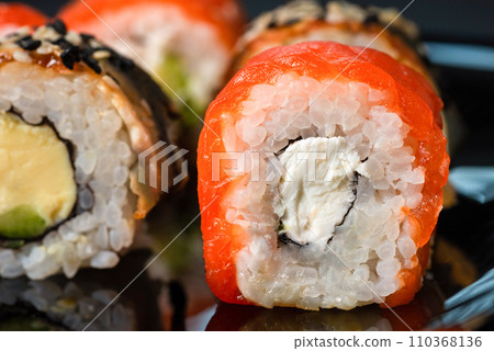 Traditional sushi rolls close-up. Selective Focus Traditional sushi rolls close-up. Selective Focus 110368136