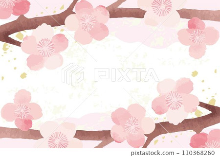 Spring frame plum blossom watercolor background copy space illustration material 110368260