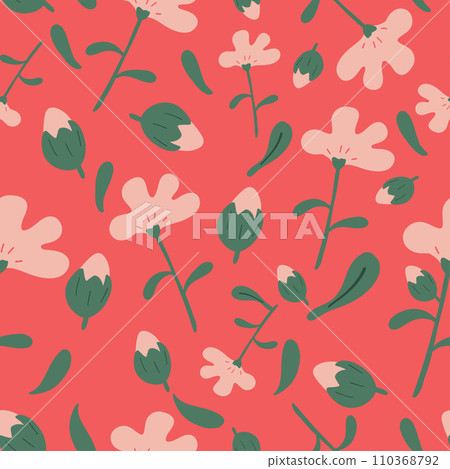 Pink hippie flowers flat design on red background seamless pattern 110368792