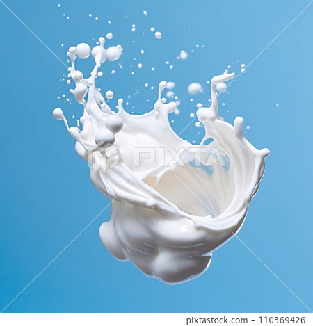 Dynamic splash of milk against blue background, AI Generated Dynamic splash of milk against blue background, AI Generated 110369426