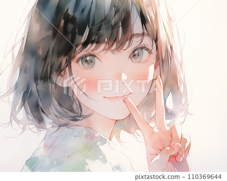 做和平標誌的婦女 110369644