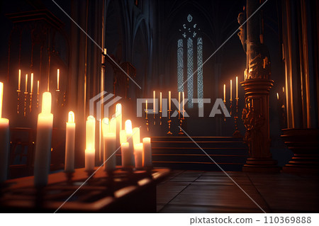 Lit candles in the temple 110369888