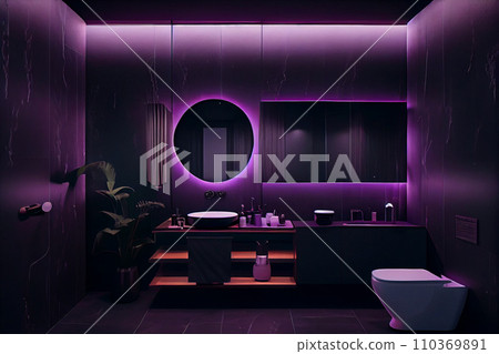 Dark bathroom interior, concrete floor, black walls, door, mirror, sink and cupboard. The concept of hygiene and spa treatments. 3d rendering Dark bathroom interior, concrete floor, black walls, door, mirror, sink and cupboard. The concept of hygiene and spa treatments. 3d rendering 110369891