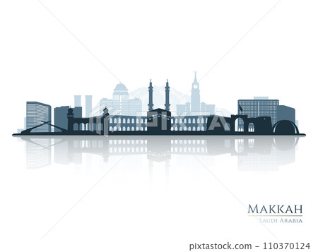 Makkah skyline silhouette with reflection. Makkah skyline silhouette with reflection. 110370124