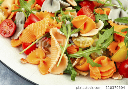 Vegetable salad with pasta, Mediterranean cuisine. 110370604