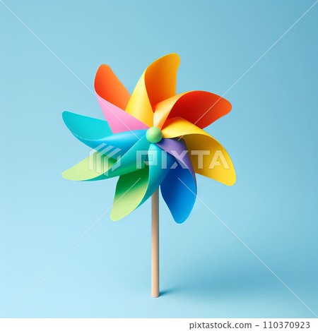 AI-generated content. a colorful pinwheel on a stick against a blue background, conceptual art, toy design, summer color scheme, AI-generated content. a colorful pinwheel on a stick against a blue background, conceptual art, toy design, summer color scheme, 110370923
