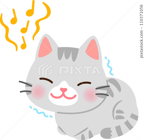 A mackerel cat sitting on a barrel purring 110371056