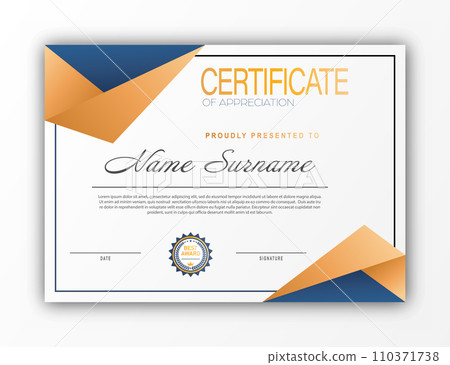 Certificate. The template of the form with the award badge. Modern design to confirm training, education and professional development Certificate. The template of the form with the award badge. Modern design to confirm training, education and professional development 110371738